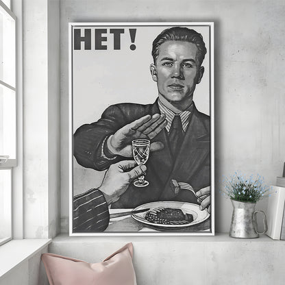 Anti Alcohol Vintage Print, Black and White, Alcohol Drinking Vintage, Floating Framed Canvas Print