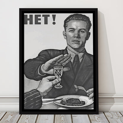 Anti Alcohol Vintage Print, Black and White, Alcohol Drinking Vintage, Floating Framed Canvas Print