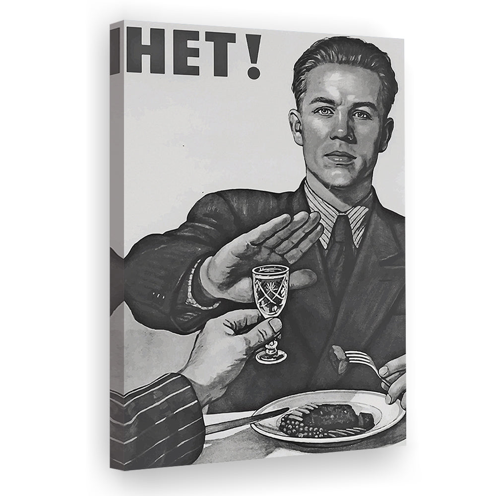 Anti Alcohol Vintage Print, Black and White, Alcohol Drinking Vintage, Canvas Print Wall Art