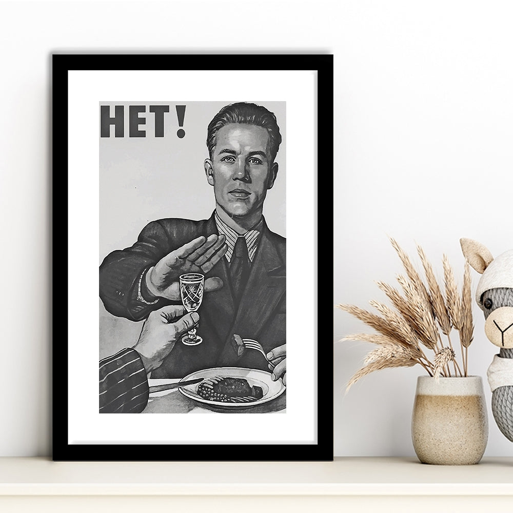 Anti Alcohol Vintage Print, Black and White, Alcohol Drinking Vintage, Framed Art Print White Border Wall Decor