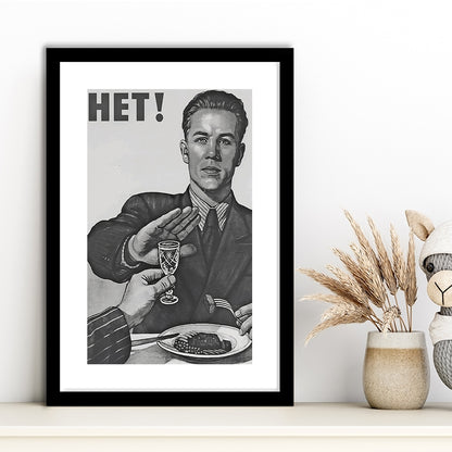 Anti Alcohol Vintage Print, Black and White, Alcohol Drinking Vintage, Framed Art Print White Border Wall Decor
