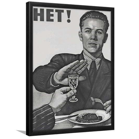 Anti Alcohol Vintage Print, Black and White, Alcohol Drinking Vintage, Framed Art Print Wall Decor