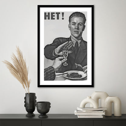 Anti Alcohol Vintage Print, Black and White, Alcohol Drinking Vintage, Framed Art Print White Border Wall Decor