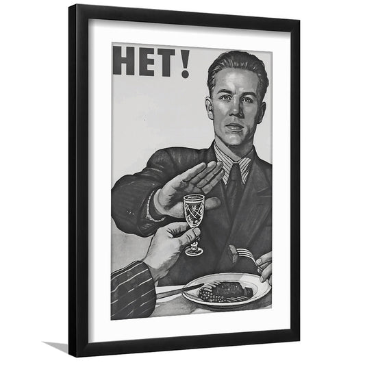 Anti Alcohol Vintage Print, Black and White, Alcohol Drinking Vintage, Framed Art Print White Border Wall Decor