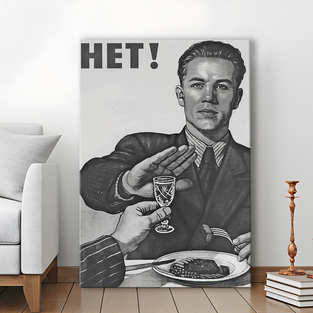 Anti Alcohol Vintage Print, Black and White, Alcohol Drinking Vintage, Canvas Print Wall Art