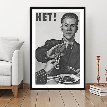 Anti Alcohol Vintage Print, Black and White, Alcohol Drinking Vintage, Framed Art Print White Border Wall Decor