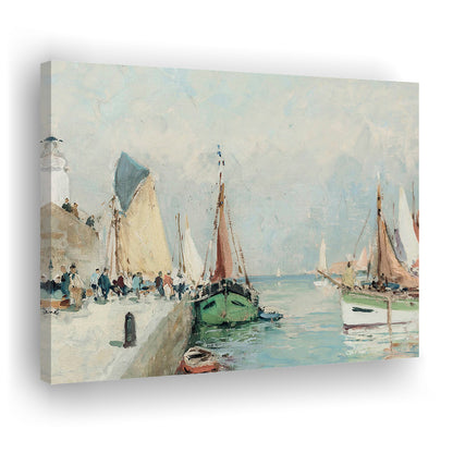 Antique Nautical Oil Paintingailboats Coastal Farmhouse Canvas Print Wall Art, Landscape Painting
