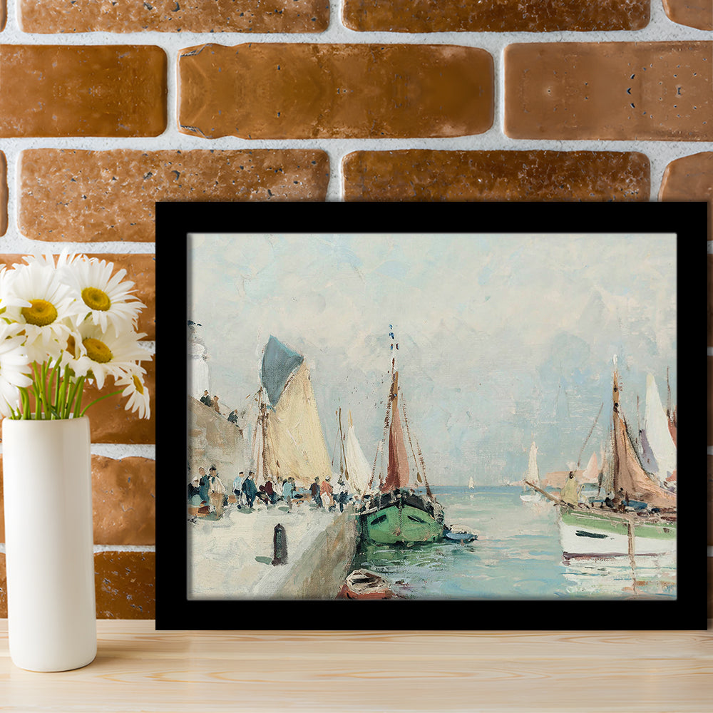 Antique Nautical Oil Paintingailboats Coastal Farmhouse Framed Art Print Wall Decor, Landscape Painting