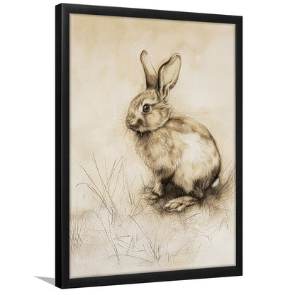Antique Rabbit Sketch Vintage Print, Nursery Art, Framed Art Print Wall Decor, Picture Framed