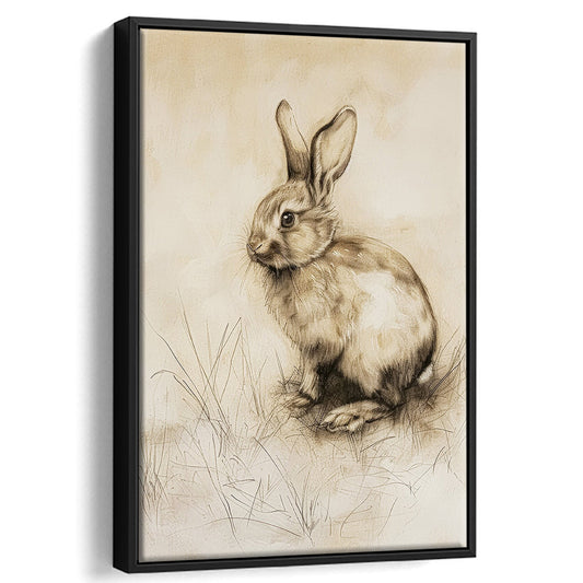 Antique Rabbit Sketch Vintage Print, Nursery Art, Framed Canvas Print Wall Art, Floating Frame