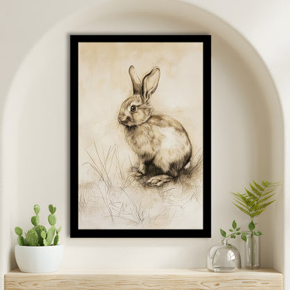 Antique Rabbit Sketch Vintage Print, Nursery Art, Framed Art Print Wall Decor, Picture Framed
