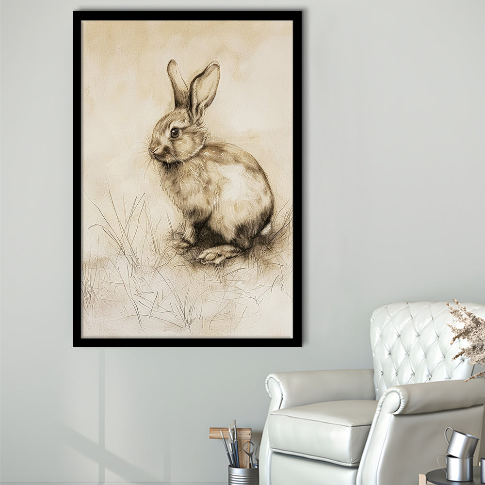 Antique Rabbit Sketch Vintage Print, Nursery Art, Framed Art Print Wall Decor, Picture Framed