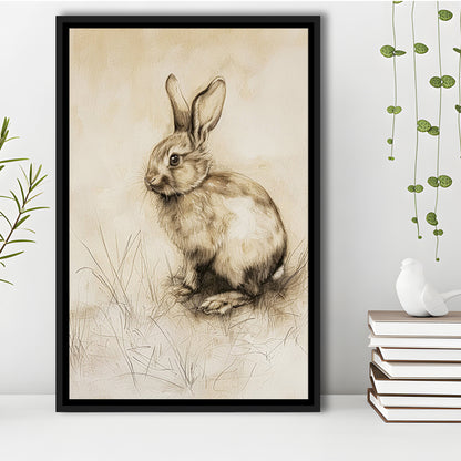 Antique Rabbit Sketch Vintage Print, Nursery Art, Framed Canvas Print Wall Art, Floating Frame