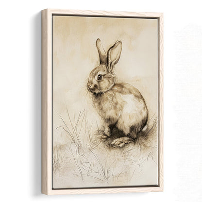 Antique Rabbit Sketch Vintage Print, Nursery Art, Framed Canvas Print Wall Art, Floating Frame