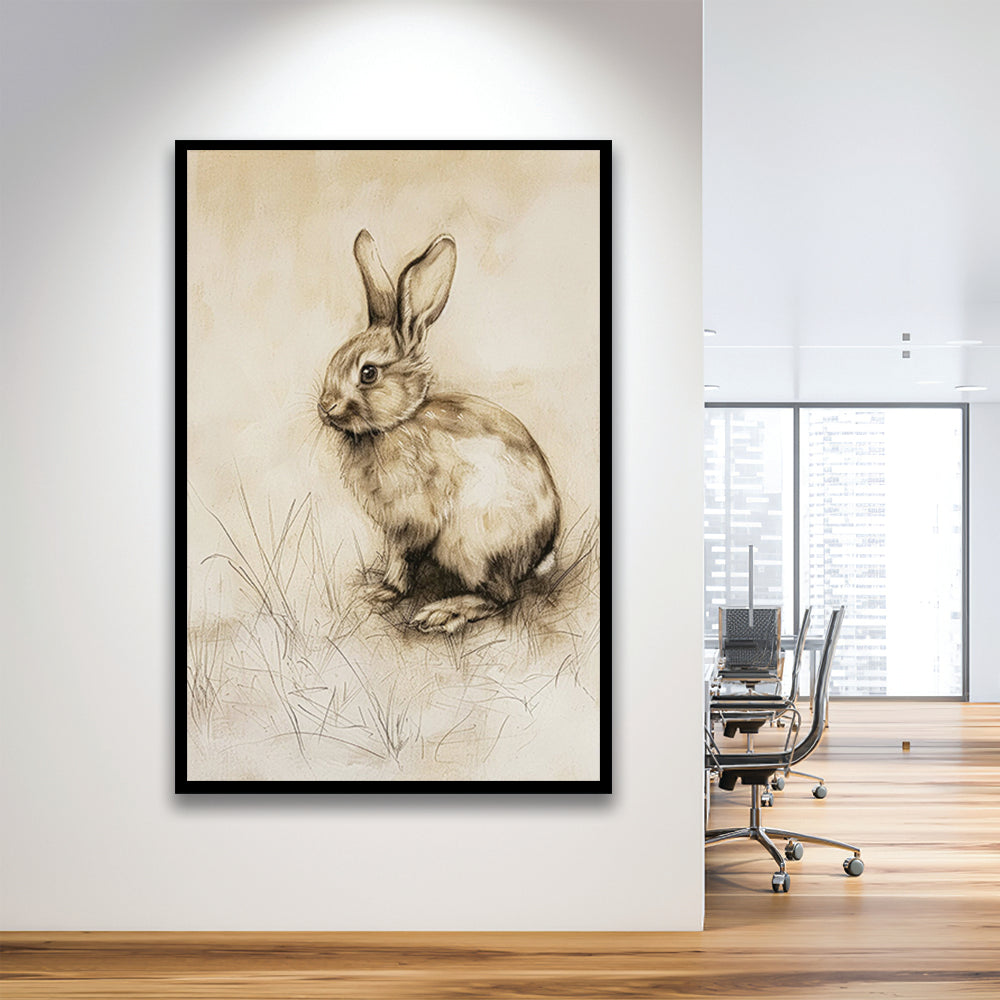 Antique Rabbit Sketch Vintage Print, Nursery Art, Framed Art Print Wall Decor, Picture Framed