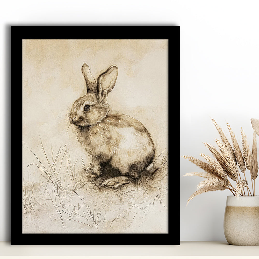 Antique Rabbit Sketch Vintage Print, Nursery Art, Framed Art Print Wall Decor, Picture Framed