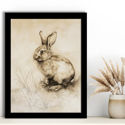 Antique Rabbit Sketch Vintage Print, Nursery Art, Framed Art Print Wall Decor, Picture Framed