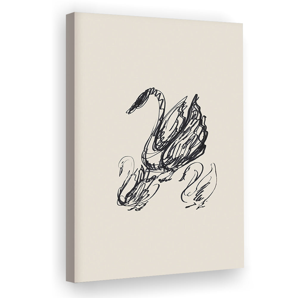 Antique Swan Abstract Sketch Neutral Modern Farmhouse Vintage Minimalist Swan Canvas Print Wall Art,