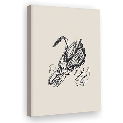 Antique Swan Abstract Sketch Neutral Modern Farmhouse Vintage Minimalist Swan Canvas Print Wall Art,