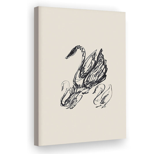 Antique Swan Abstract Sketch Neutral Modern Farmhouse Vintage Minimalist Swan Canvas Print Wall Art,