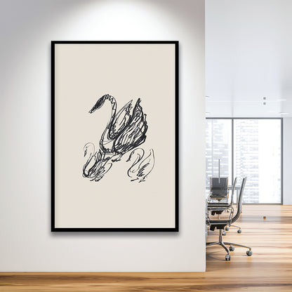 Antique Swan Abstract Sketch Neutral Modern Farmhouse Vintage Minimalist Swan Framed Art Print Wall Decor