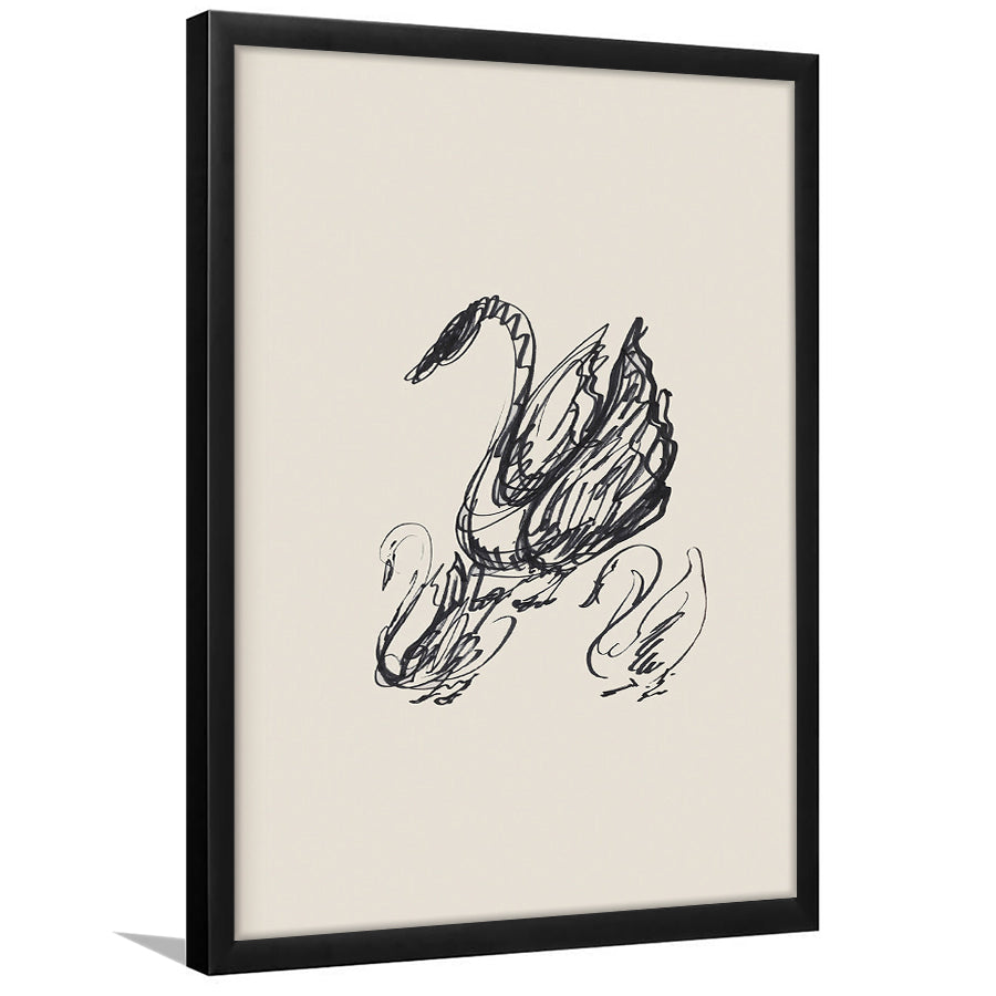 Antique Swan Abstract Sketch Neutral Modern Farmhouse Vintage Minimalist Swan Framed Art Print Wall Decor