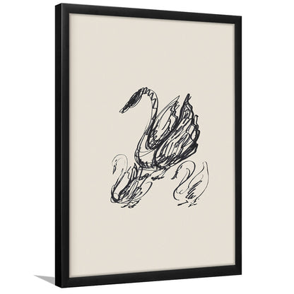 Antique Swan Abstract Sketch Neutral Modern Farmhouse Vintage Minimalist Swan Framed Art Print Wall Decor