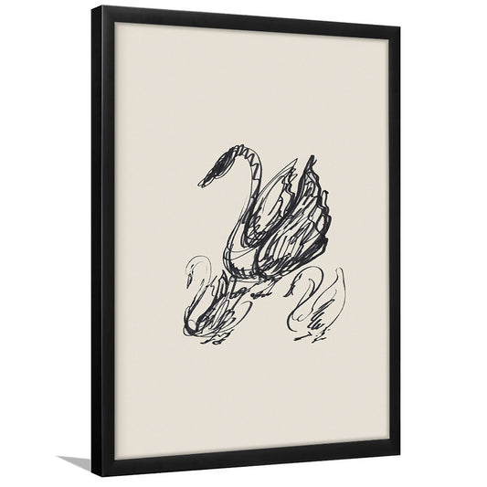 Antique Swan Abstract Sketch Neutral Modern Farmhouse Vintage Minimalist Swan Framed Art Print Wall Decor