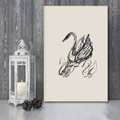 Antique Swan Abstract Sketch Neutral Modern Farmhouse Vintage Minimalist Swan Canvas Print Wall Art,