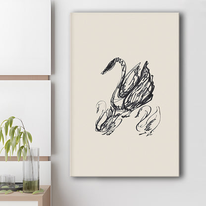 Antique Swan Abstract Sketch Neutral Modern Farmhouse Vintage Minimalist Swan Canvas Print Wall Art,