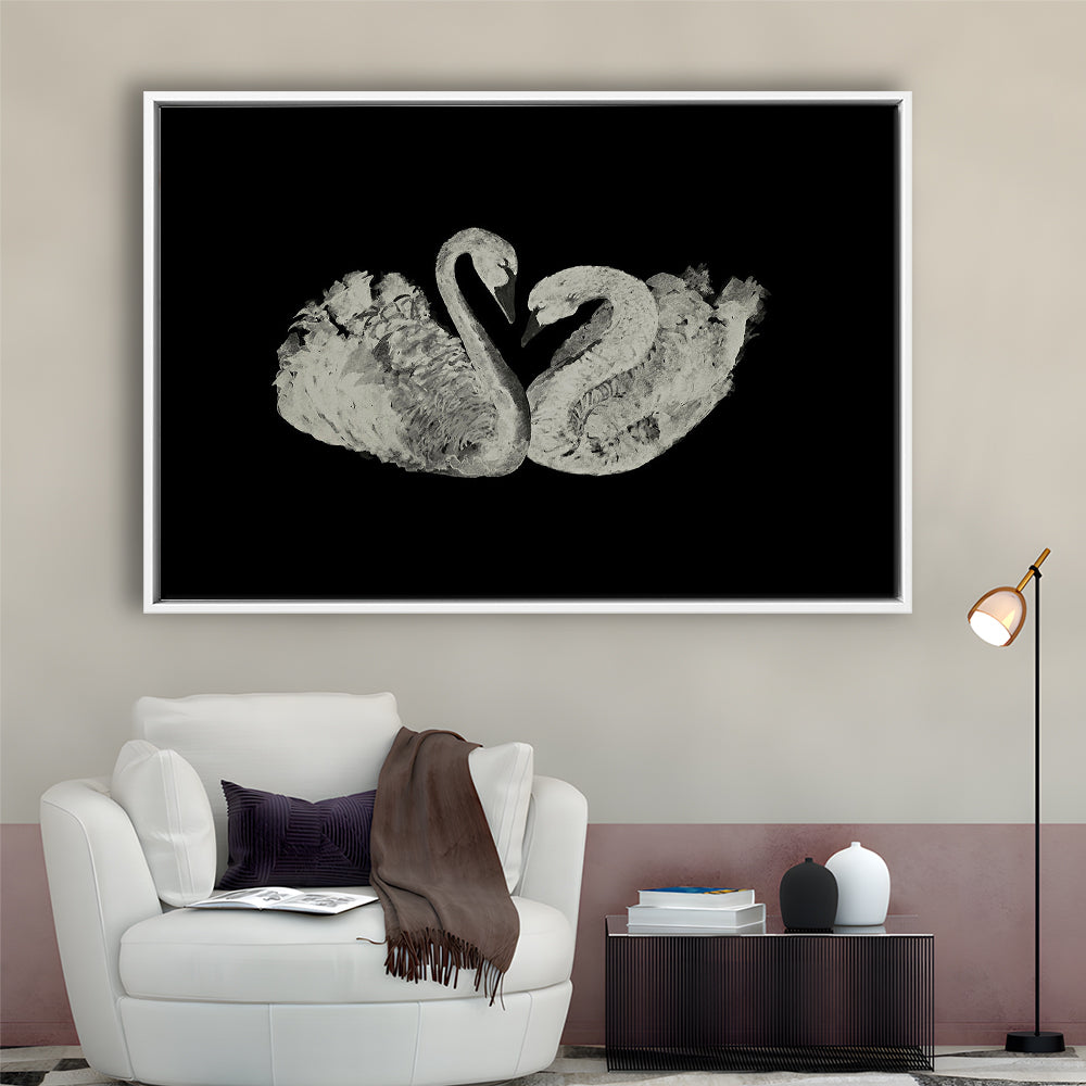 Antique Swan Painting Print Yourself 19th Century Art Square Vintage Framed Canvas Print Wall Art