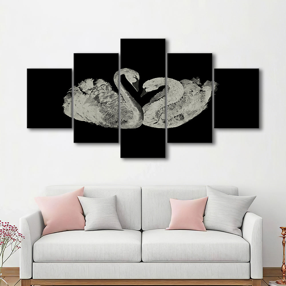 Antique Swan Painting Print Yourself 19th Century Art Square Vintage Mixed Canvas Print Wall Art