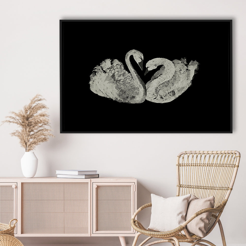 Antique Swan Painting Print Yourself 19th Century Art Square Vintage Framed Canvas Print Wall Art