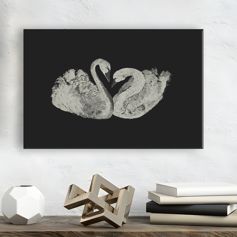 Antique Swan Painting Print Yourself 19th Century Art Square Vintage Canvas Print Wall Art