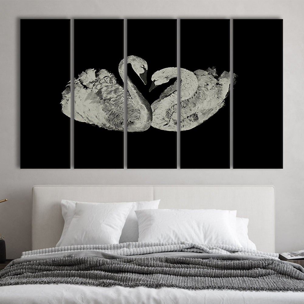 Antique Swan Painting Print Yourself 19th Century Art Square Vintage 5 Panels Canvas Print Wall Art