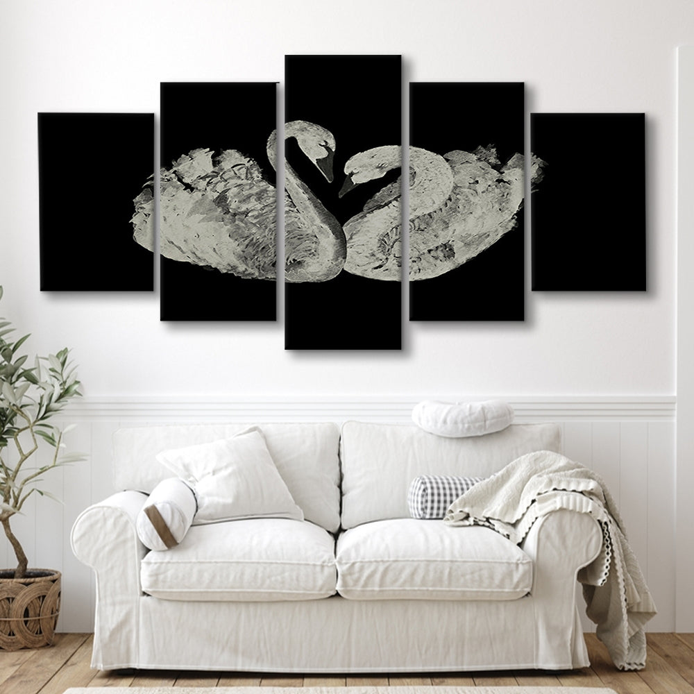 Antique Swan Painting Print Yourself 19th Century Art Square Vintage Mixed Canvas Print Wall Art