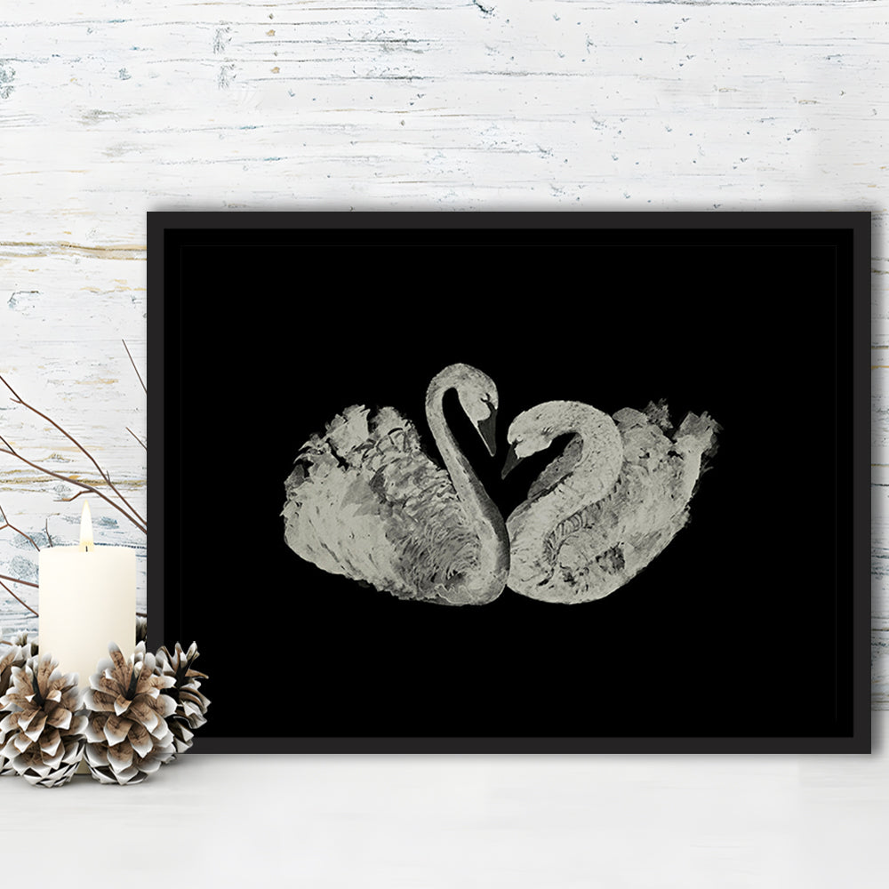Antique Swan Painting Print Yourself 19th Century Art Square Vintage Framed Canvas Print Wall Art