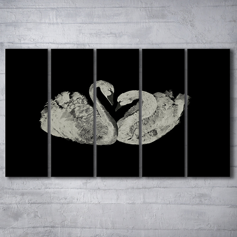Antique Swan Painting Print Yourself 19th Century Art Square Vintage 5 Panels Canvas Print Wall Art
