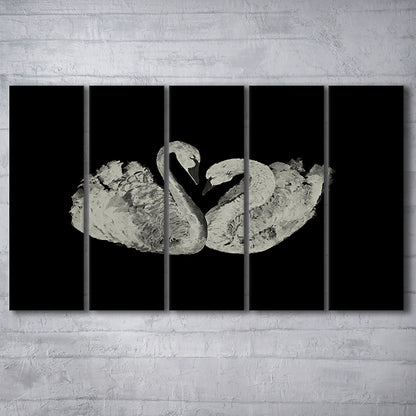 Antique Swan Painting Print Yourself 19th Century Art Square Vintage 5 Panels Canvas Print Wall Art