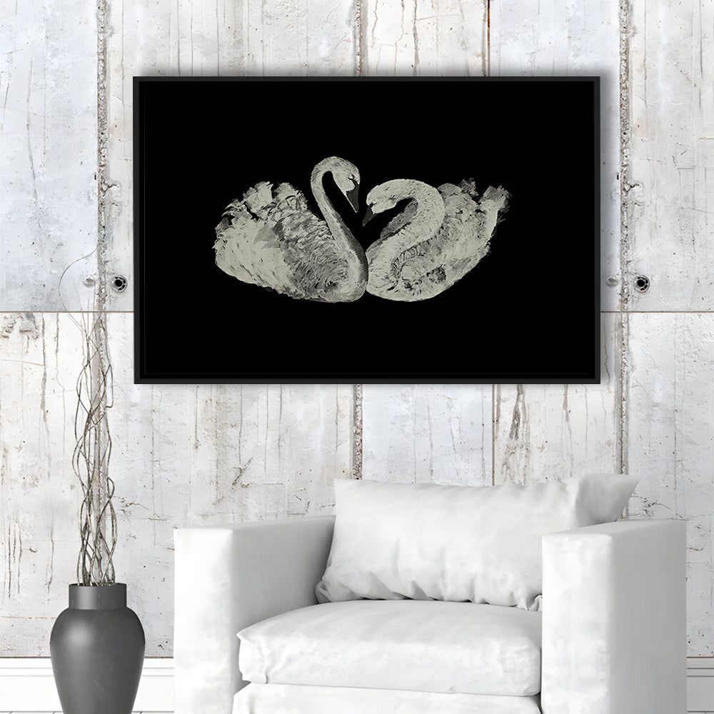 Antique Swan Painting Print Yourself 19th Century Art Square Vintage Framed Canvas Print Wall Art