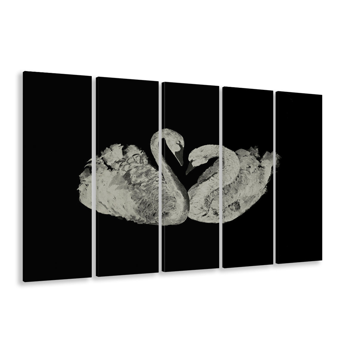 Antique Swan Painting Print Yourself 19th Century Art Square Vintage 5 Panels Canvas Print Wall Art