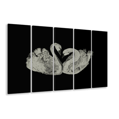 Antique Swan Painting Print Yourself 19th Century Art Square Vintage 5 Panels Canvas Print Wall Art