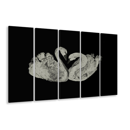 Antique Swan Painting Print Yourself 19th Century Art Square Vintage 5 Panels Canvas Print Wall Art