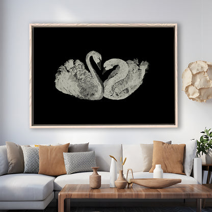Antique Swan Painting Print Yourself 19th Century Art Square Vintage Framed Canvas Print Wall Art