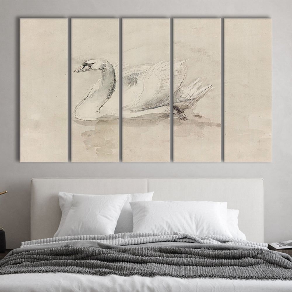 Antique Swan SketchPrint Yourself 19th Century Art Muted Wall Decor, Ready to hang