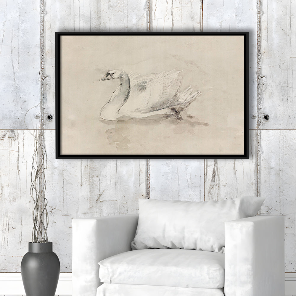Antique Swan SketchPrint Yourself 19th Century Art Muted Wall Decor, Ready to hang