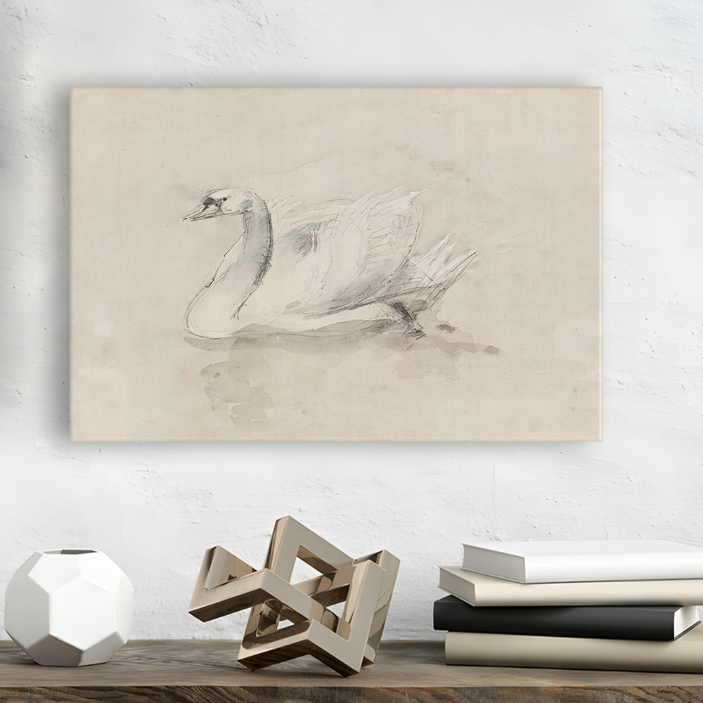 Antique Swan SketchPrint Yourself 19th Century Art Muted Wall Decor, Ready to hang