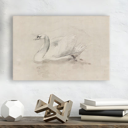 Antique Swan SketchPrint Yourself 19th Century Art Muted Wall Decor, Ready to hang