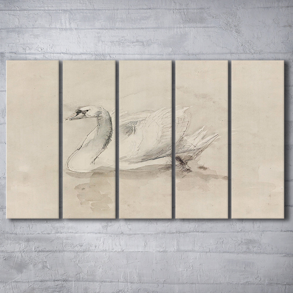 Antique Swan SketchPrint Yourself 19th Century Art Muted Wall Decor, Ready to hang