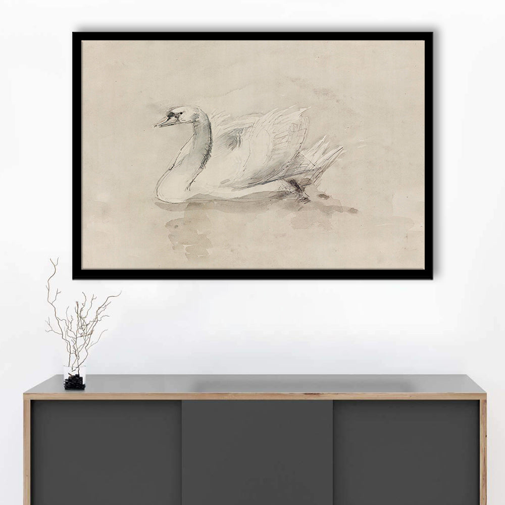 Antique Swan SketchPrint Yourself 19th Century Art Muted Wall Decor, Ready to hang